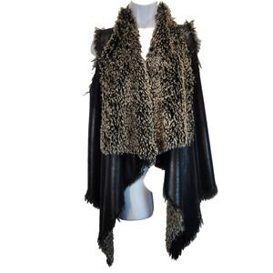 Dolce Cabo 1818 Women`s Size M Black Faux Fur Asymmetrical Open Front Vest
